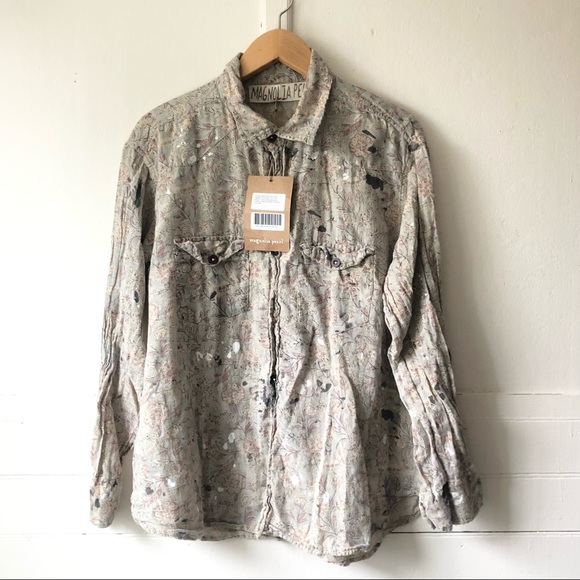 NWT New MAGNOLIA PEARL Free People Block Print Kelly Western Blouse Shirt Rambha - Picture 6 of 13